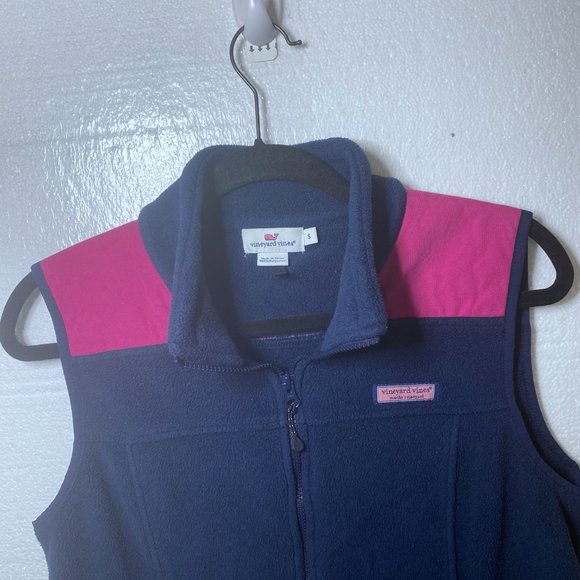 Vineyard Vines Womens Size Small Blue Pink Fleece Full Zip Up Vest Preppy Logo - Picture 4 of 9